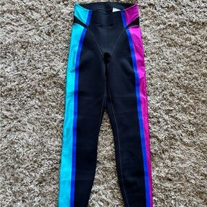 Nike Women's Black Leggings with Blue and Pink Stripes